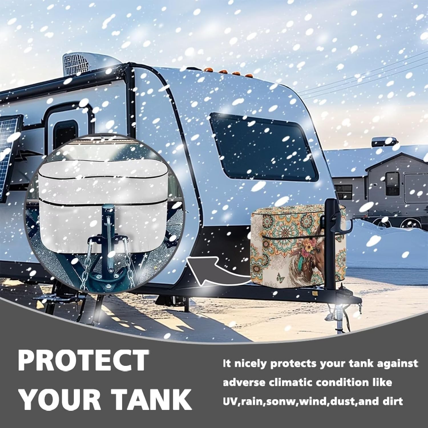 Horeset Mandara Horse Camper RV Propane Tank Cover Heavy Duty Travel Trailer Propane Tank Exterior Cover Waterproof Zipper Closure Portable Outside RV Decor Fits Double 20 LB