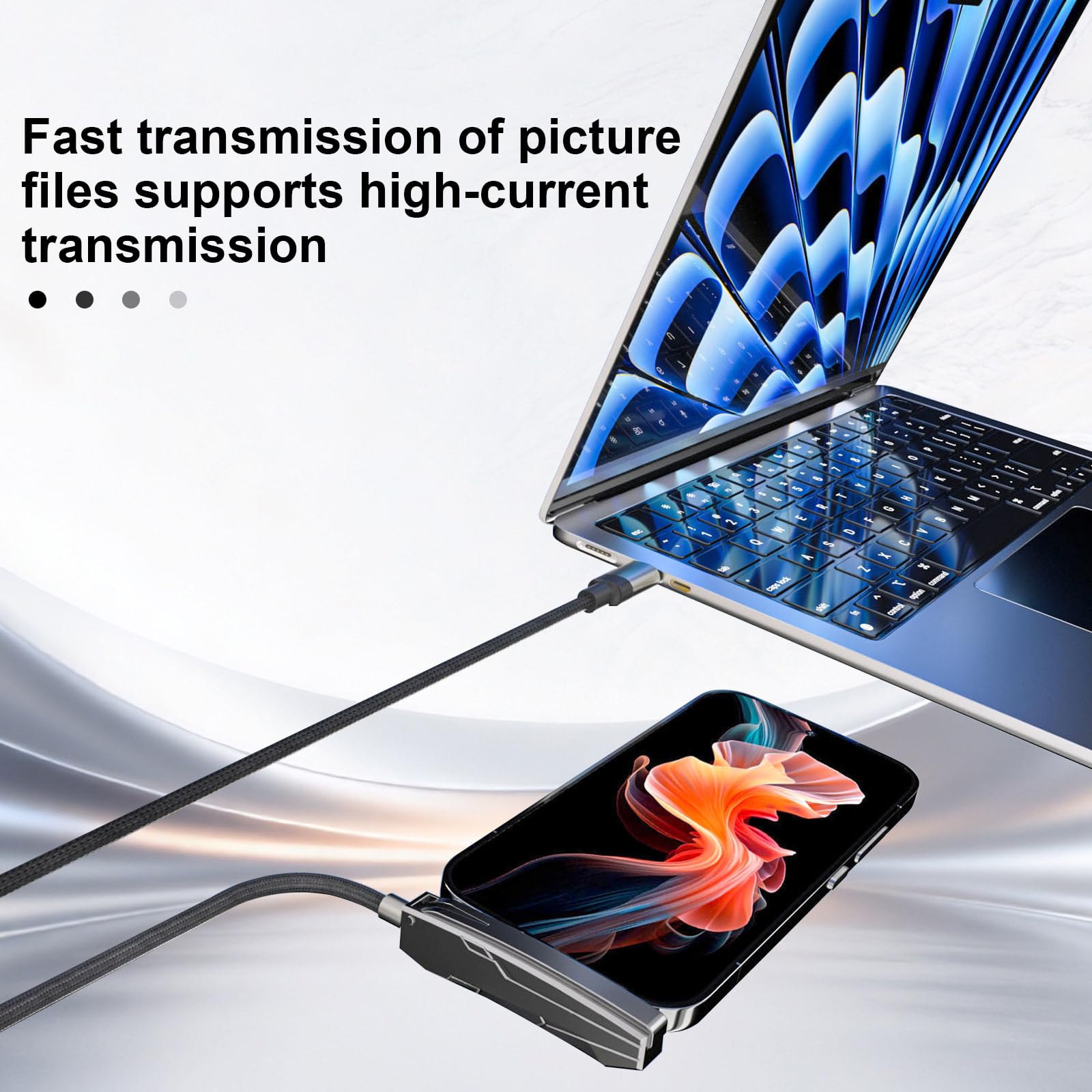 Caricatore invisibile 3 in 1 per telefono,2M Caricatore Telefono Laterale,Ricarica Rapida 240w+65w,Cavo di ricarica con supporto per smartphone,tablet,giochi e ufficio,cavo di ricarica rapida(B-C+C-C) - 4