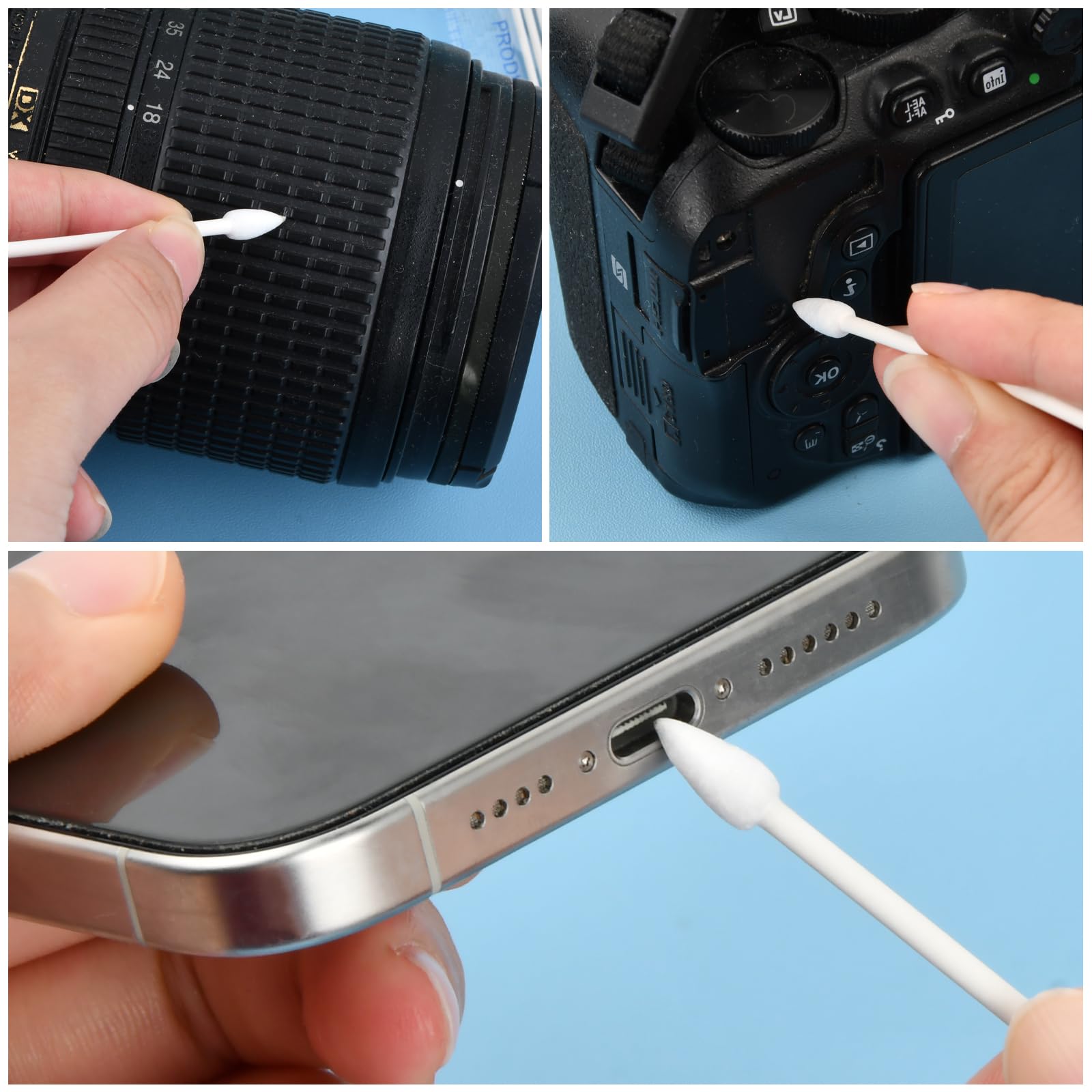 150 PCS Hisopos de Algodón de Limpieza, Palillos de Limpieza con Doble Punta, Bastoncillos de Limpieza de Algodón, Tipped Cleaning Cotton Swabs Cotton Sticks para Dispositivos Electrónicos/Cámaras (A)