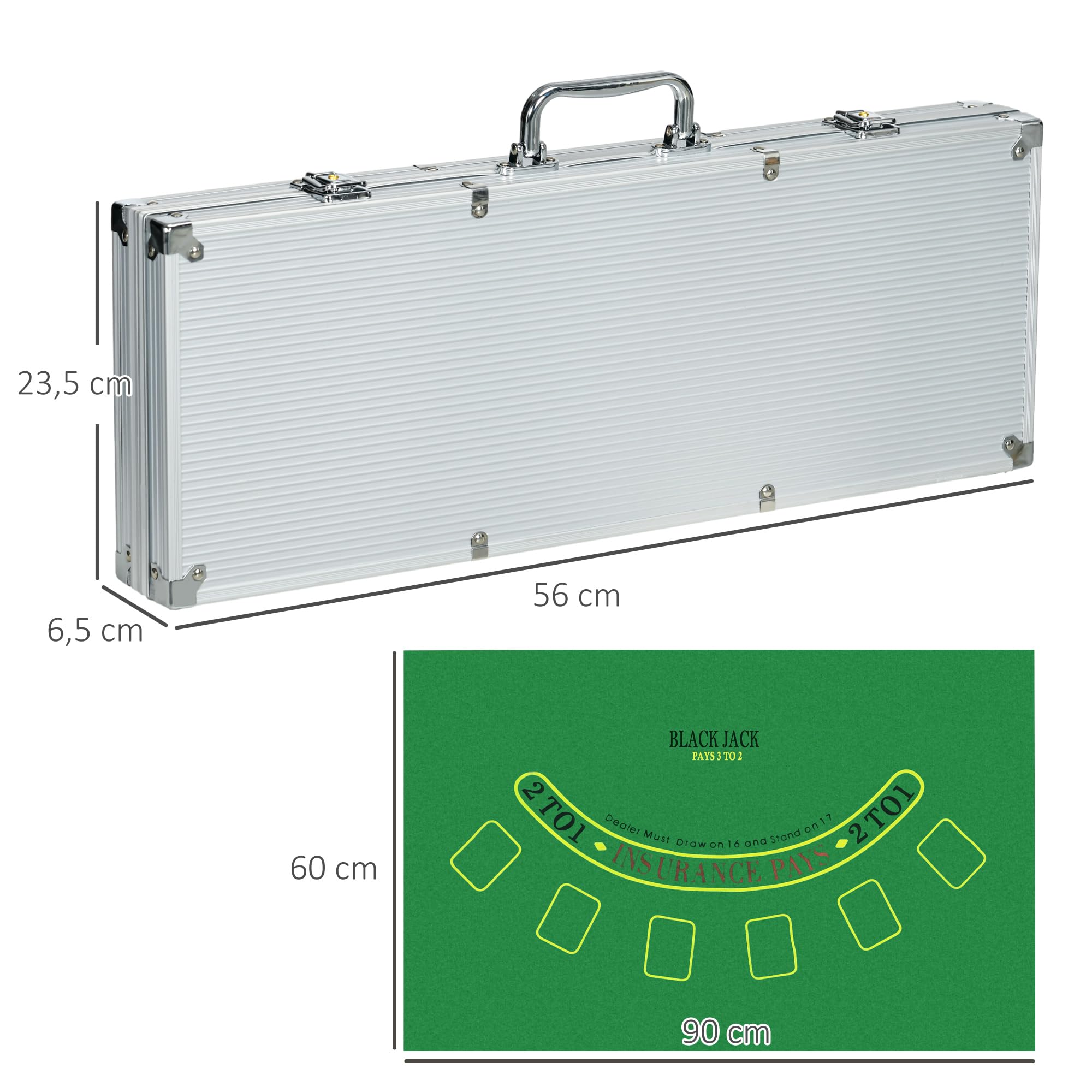 SPORTNOW Mallette de Poker Coffret de Poker Complet, verrouillable, avec 500 jetons 5 dés 2 Jeux de Cartes 3 Boutons 1 Tapis en Feutre + 2 clés Aluminium