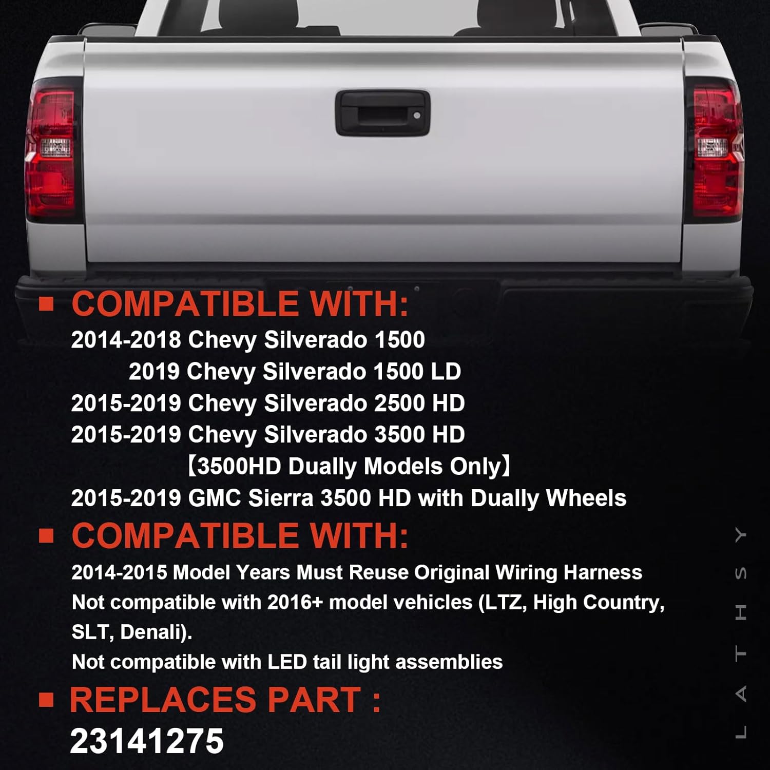 Tail Light Compatible With 2014-2019 Chevy Silverado 1500 2500 HD GMC Sierra 3500 HD Right Passenger Side Taillight Replace 23141275 Halogen