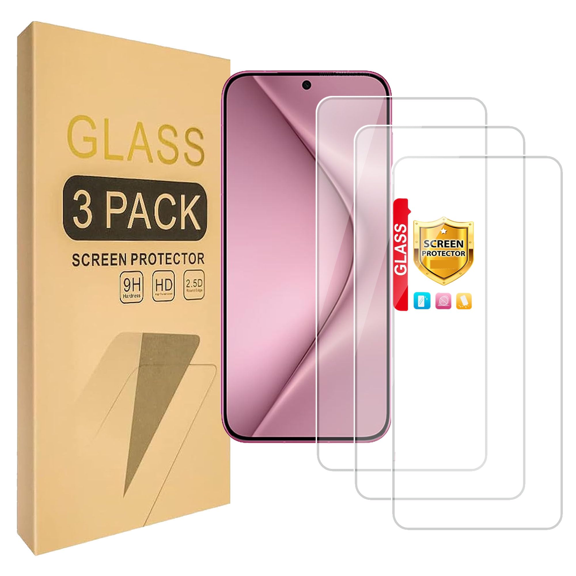 Lucyliy (3 Pack) Compatible with Huawei Pura 70 Screen Protector Tempered Glass，Case Friendly [Anti Scratch][Hardness 9H ][High definition]