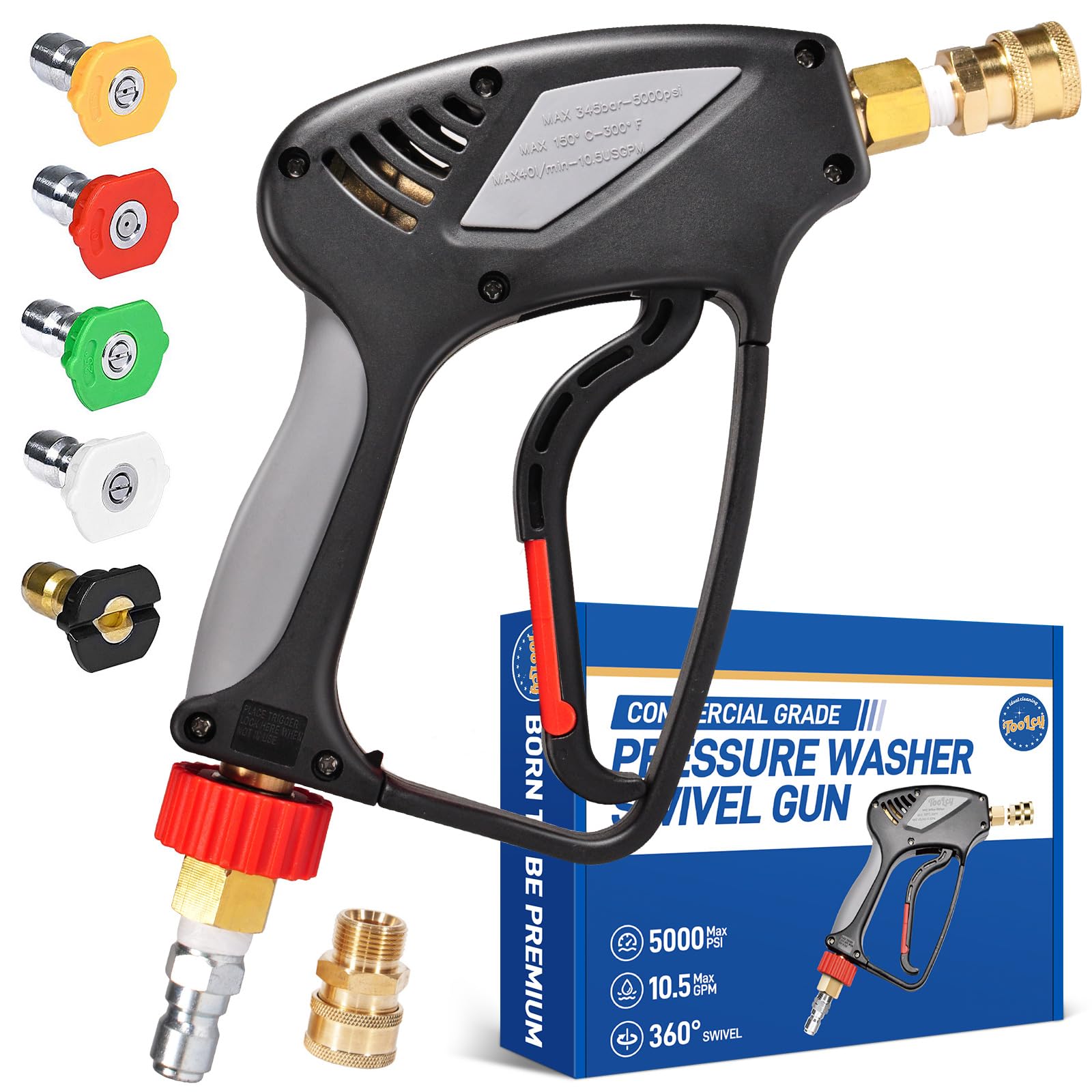 TOOLCY Pressure Washer Short Gun, Commercial 5000 PSI / 10.5 GPM with Nozzle Tips, 3/8" Swivel USA-NPT Thread x Quick Socket, Sturdy Design for Gas Power Washer