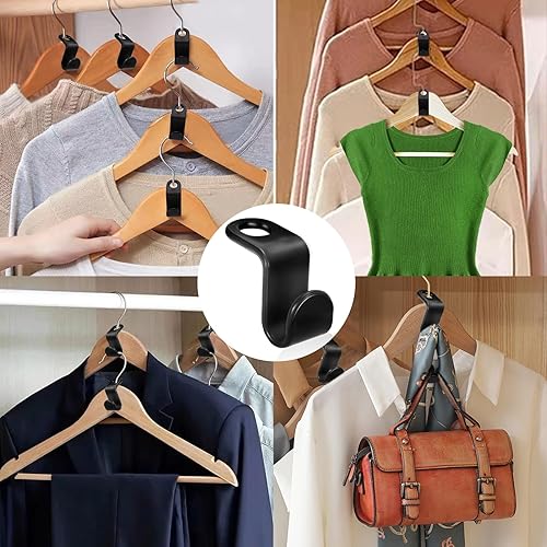 Miniatura 7 de 200 ganchos de plástico para colgar ropa, clips extensores para ahorrar espacio, organizador de armario resistente (negro)