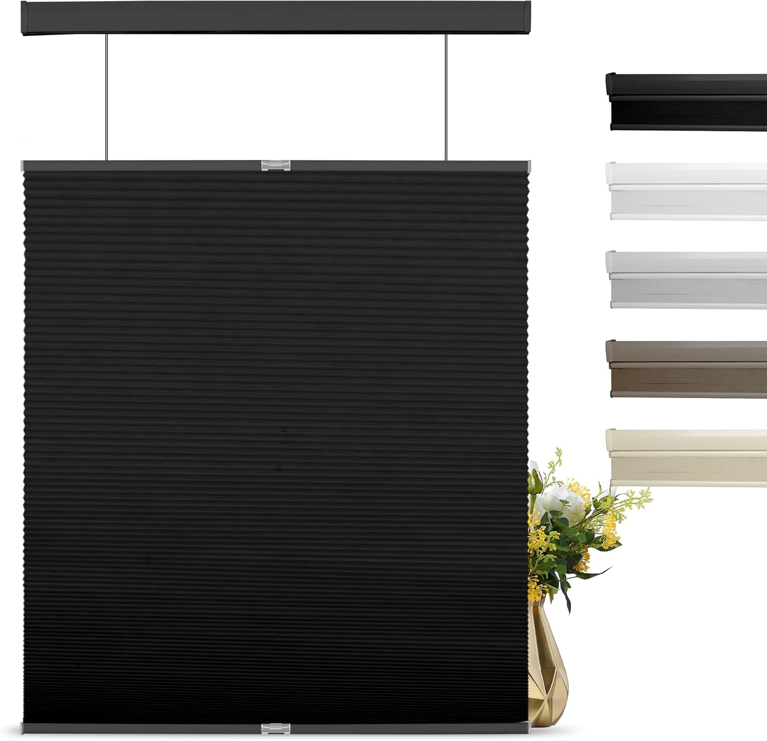 BERISSA Top Down Bottom Up Cordless Cellular Shades Pull Down Blackout Room Darkening Window Shades Honeycomb Blinds for Windows Home Bedroom,Black,79" W x 64" H