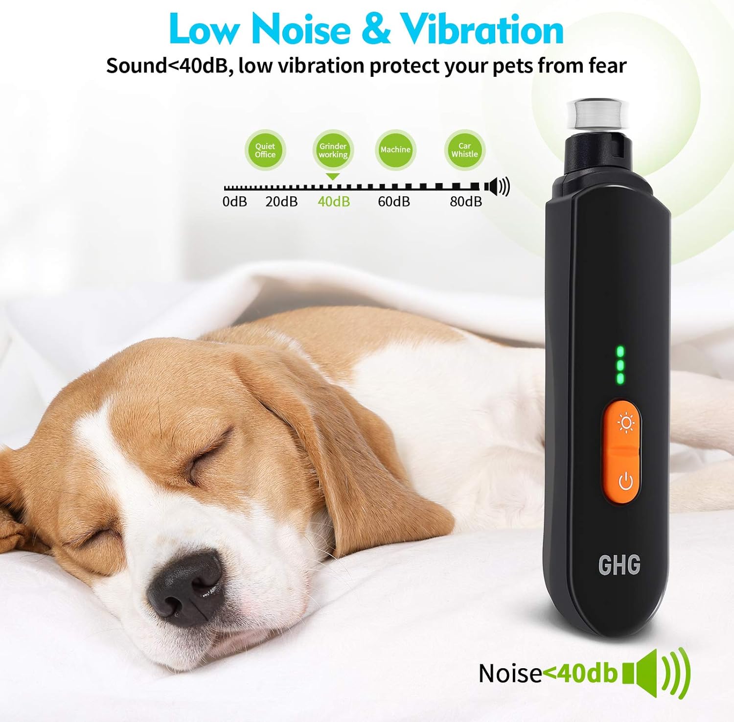 GHG Dog Nail Grinder Upgraded - Professional LED Lighting 3-Speed Rechargeable Pet Nail Trimmer with Clippers, Quiet Low Noise, Paws Grooming and Smoothing for Small Medium Large Dogs and Cats