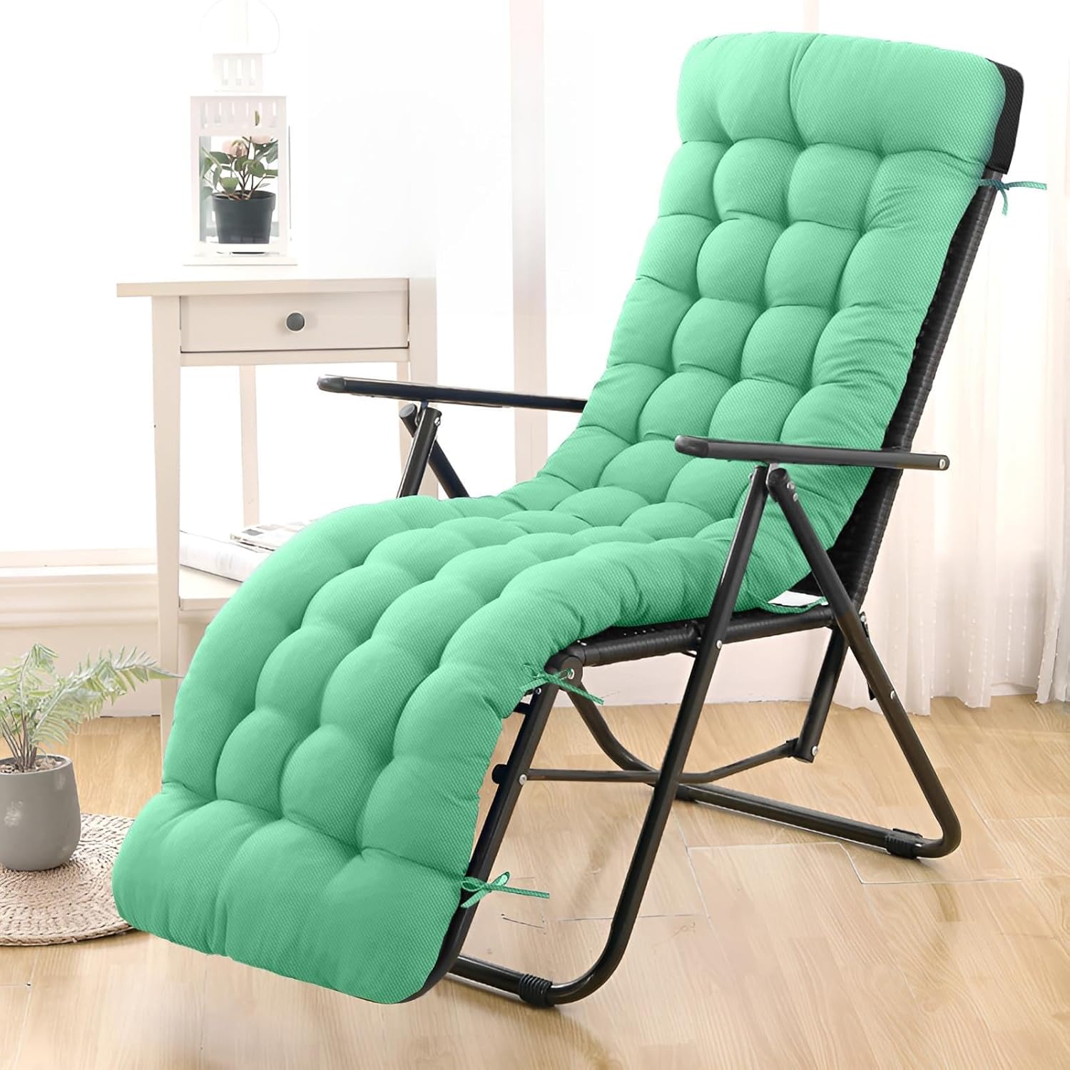 Patio Lounge Chair Cushion, Waterproof Zero Gravity Chair Cushions with Ties, 66x21x4 Inches Chaise Lounge Chair Cushion for Outdoor Indoor Furniture, Black (Only Cushion)