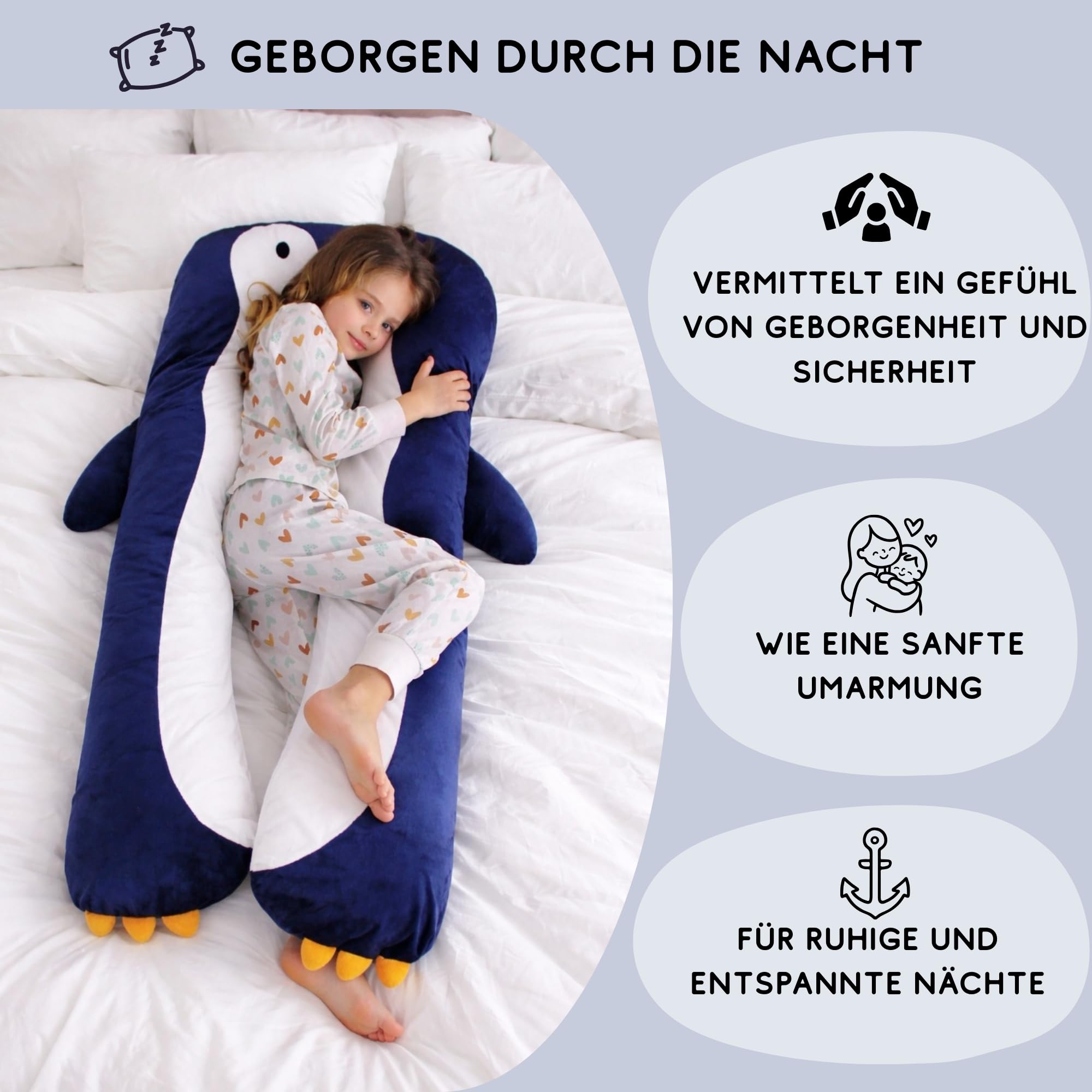 Zijslaapkussen pinguïn voor kinderen - anti-stress ADHD-kussen Zijslaapkussen pinguïn voor kinderen - anti-stress ADHD-kussen