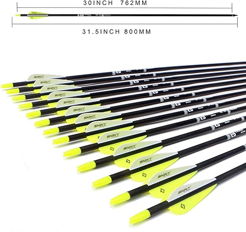 Miniatura 51 de Flecha de carbono de 30 pulgadas con puntas extraíbles para arco compuesto y recurvo (paquete de 12 unidades)