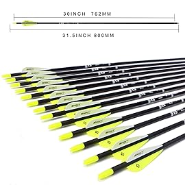 TIGER ARCHERY 30Inch Carbon Arrow Practice Hunting Arrows with Removable Tips for Compound & Recurve Bow(Pack of 12) (Yellow White)