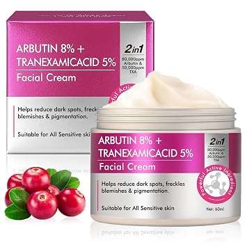 AiRunTech Arbutin 8% & Tranexamic Acid 5% Cream, Help Fade Dark Spots, Freckles, Blemishes, and Pigmentation, Firm and Moisturize the skin 60ML