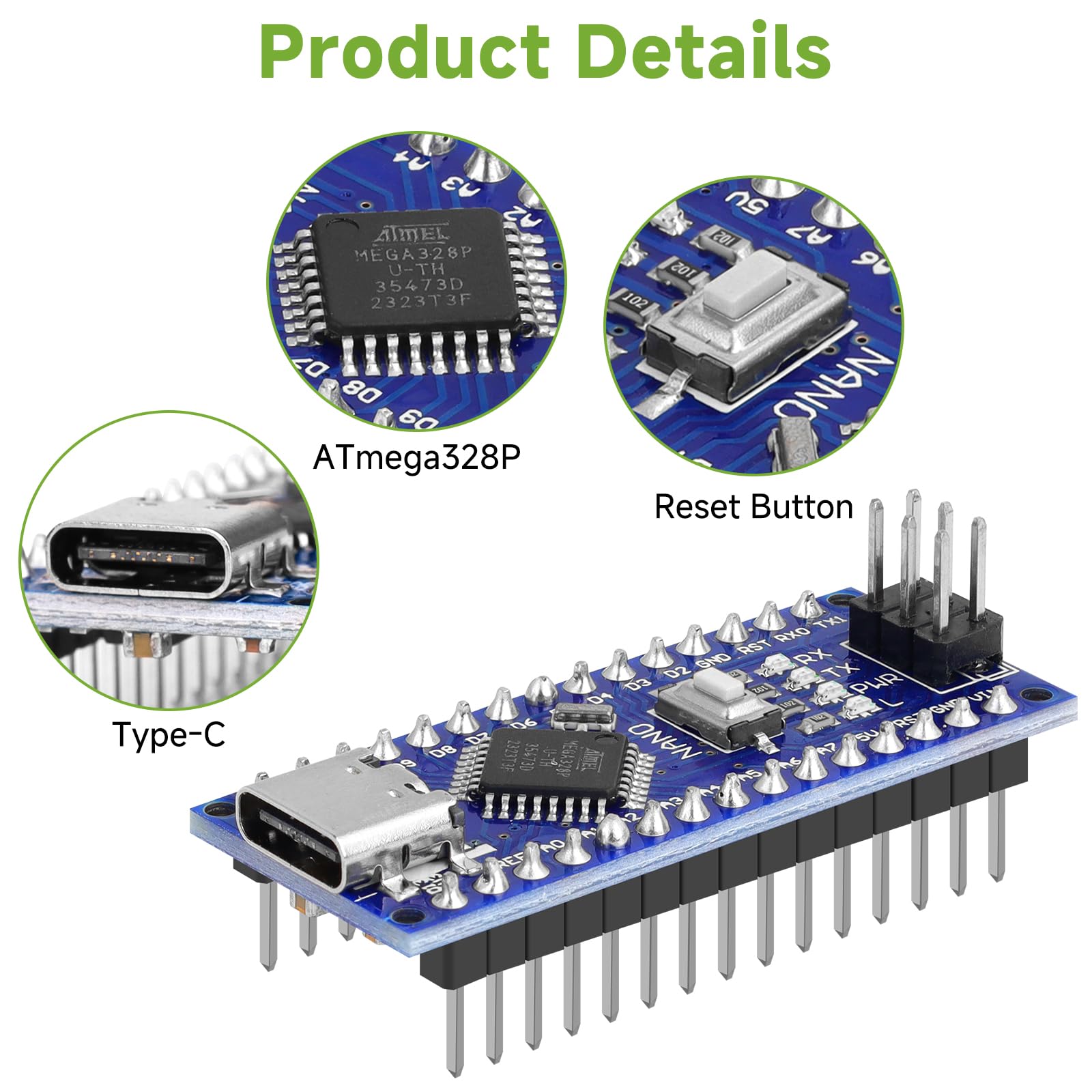 Compatibile Arduino Scheda Arduino Nano V3.0 Compatibile - Con Microcontrollore Atmega328p E CH340G, Contatti Saldati Input/output Digitale Analogico - Foto 7