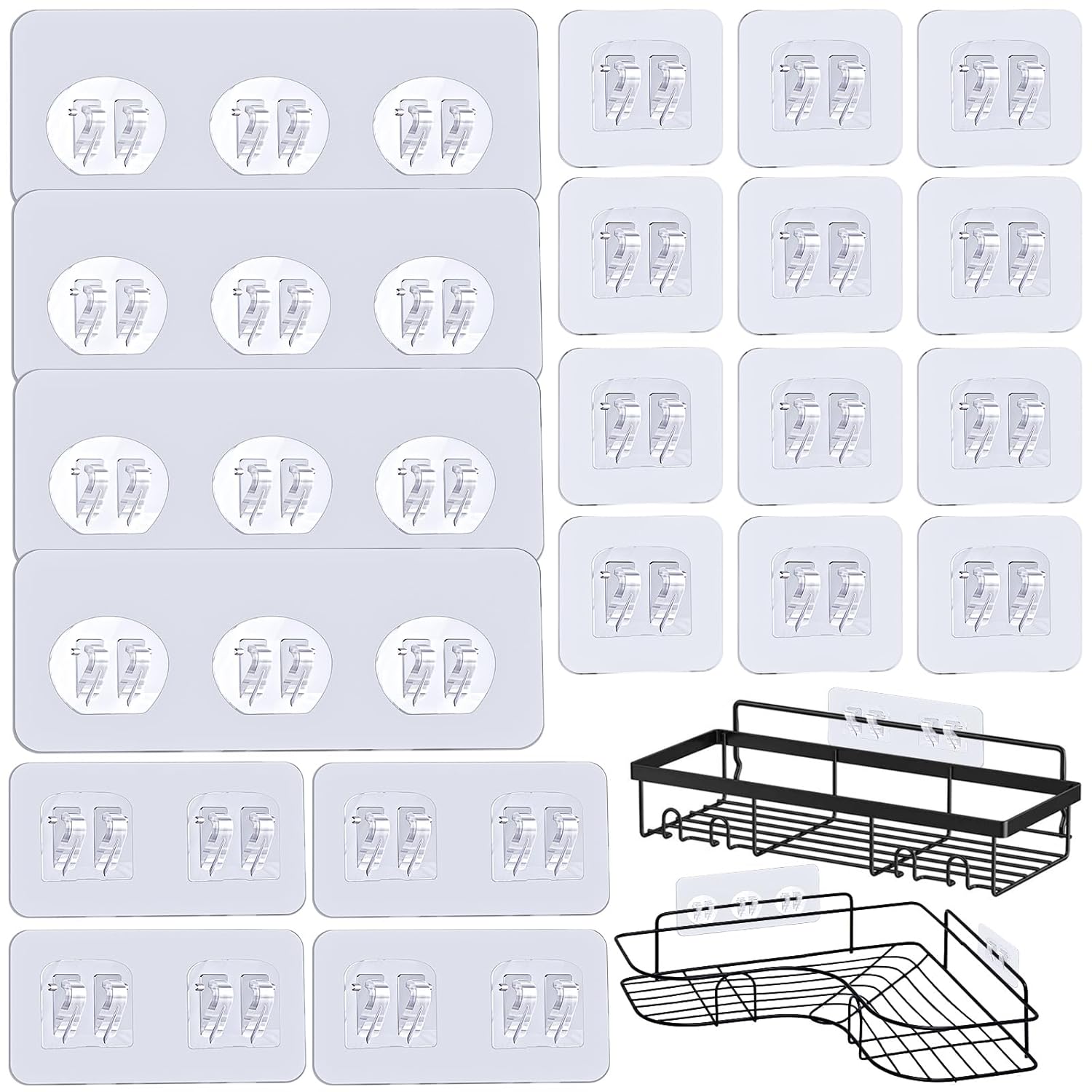 LHSYFBZ 24Pack Shower Caddy Adhesive Hooks No Drill Heavy Duty Waterproof Clear Minimalist Plastic Wall Mount 22lbs Max