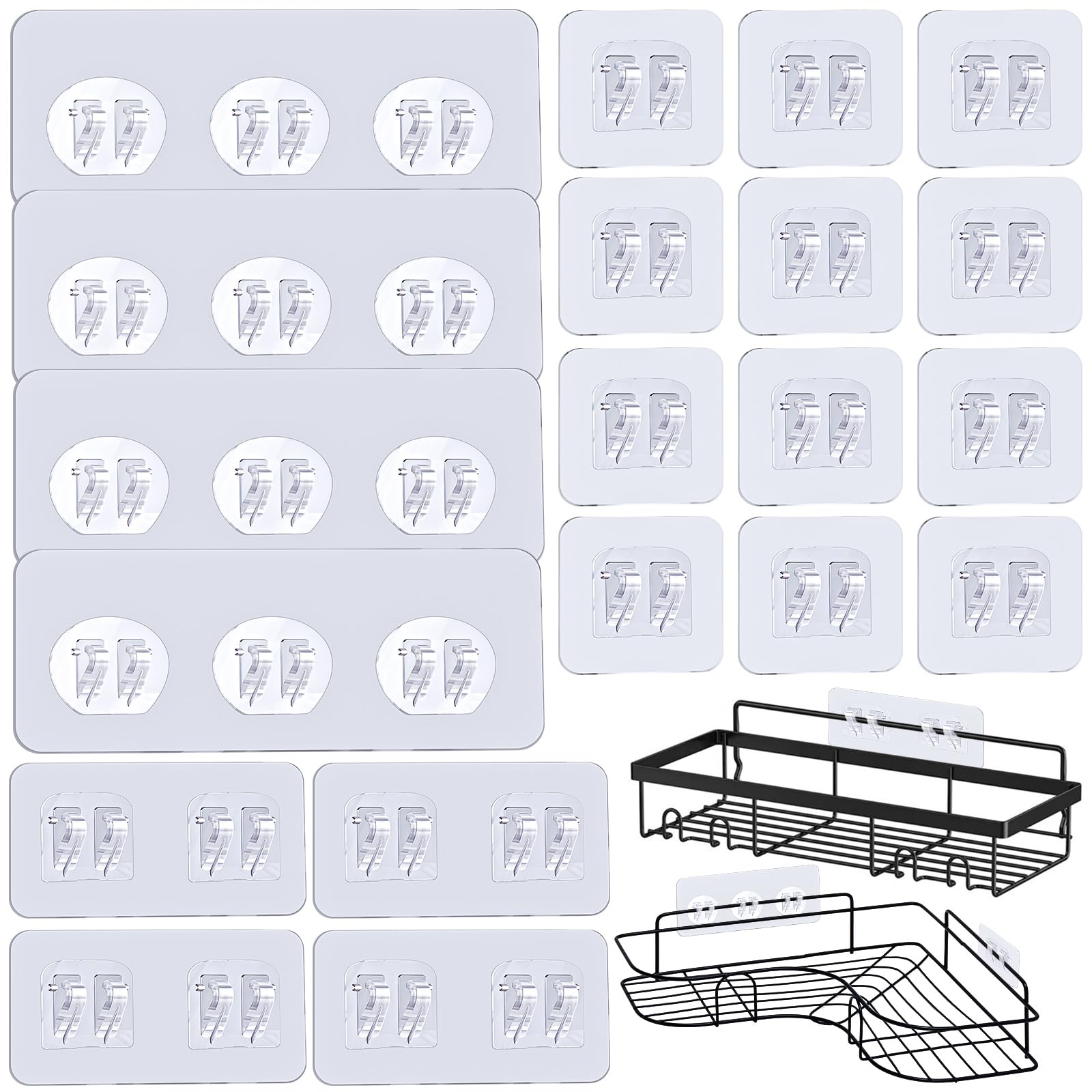 LHSYFBZ 24Pack Shower Caddy Adhesive Hooks No Drill Heavy Duty Waterproof Clear Minimalist Plastic Wall Mount 22lbs Max