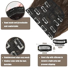 KooKaStyle Clip in Synthetic Hair Extensions Long Wavy 4PCS Thick Hairpieces Chestnut Brown Fiber Double Weft Natural Hair Extensions 16 Inch for Women