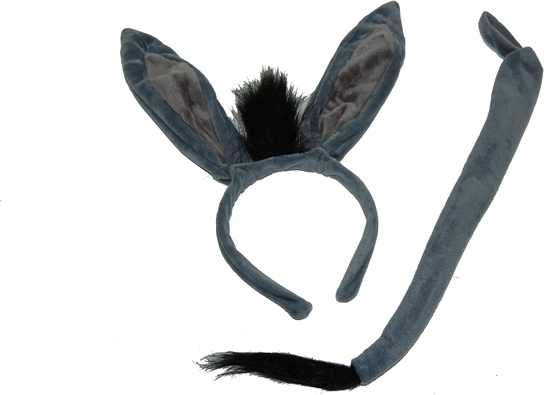 GIZZY® Adults, Childrens Fancy Dress Faux Fur Grey Donkey Ears on Head band & Tail Set