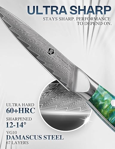 Miniatura 3 de WILDMOK Cuchillo de pelar de 3.5 pulgadas, 67 capas de acero de damasco VG 10 cuchillas, cuchillo de cocina pequeño, perfecto para cortar frutas y