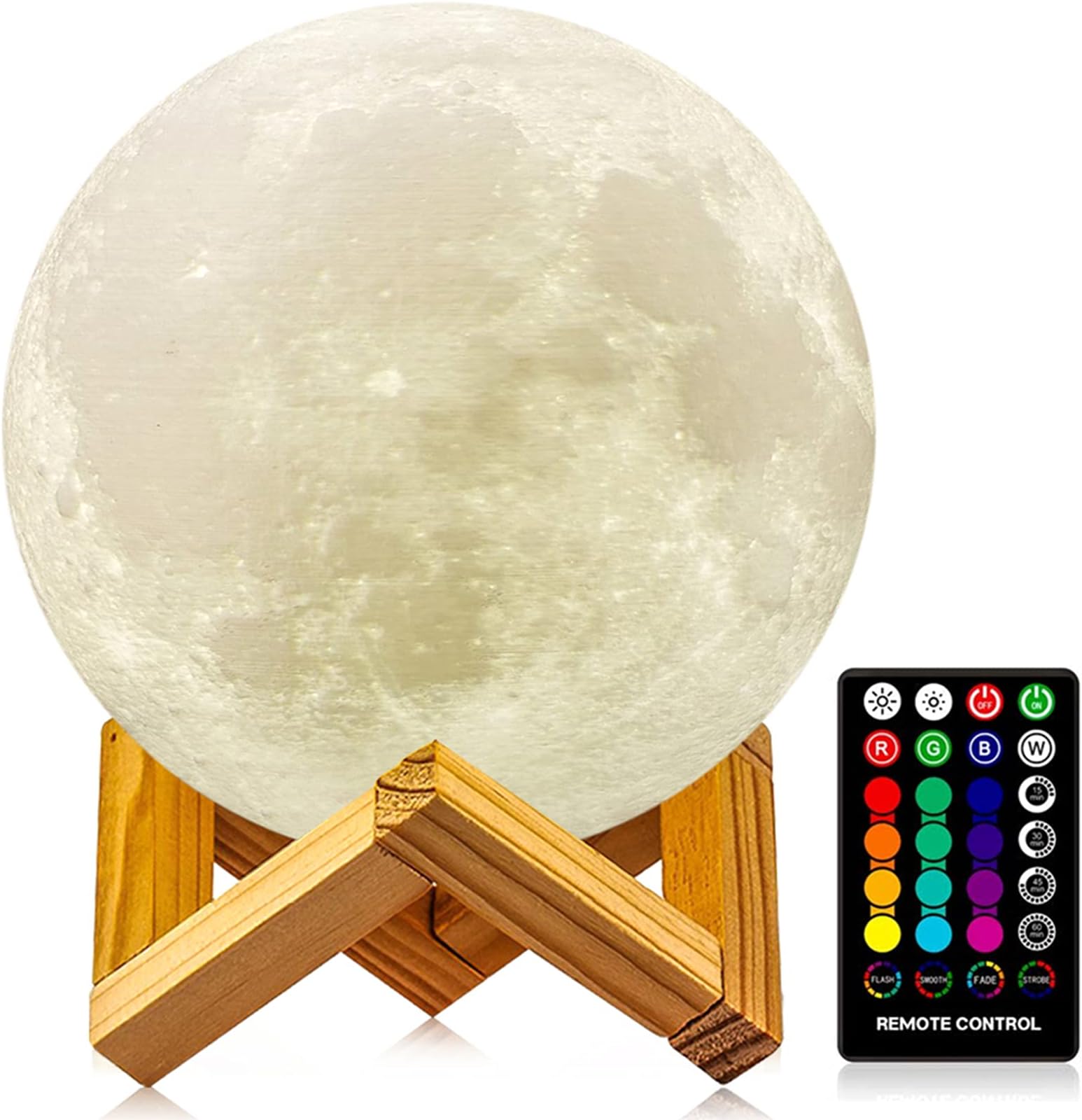 LOGROTATELOGROTATE Moon Lamp, 3D Printing Moon Light with Stand & Remote &Touch Control and USB Rechargeable, Timing Setting, Moon Light Lamp for Kids Lover Birthday Christmas Gifts (4.9 Inch)