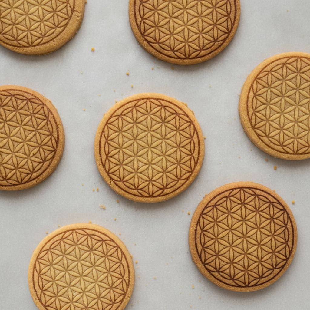 BAKERLOGY Set mit 2 Mini Keksausstecher & Stempel, Blume des Lebens und Saat des Lebens, Heilige Geometrie für Kekse, Fondant und Modelliermasse, Meditations-Thema, Ausstecher Ausstechform