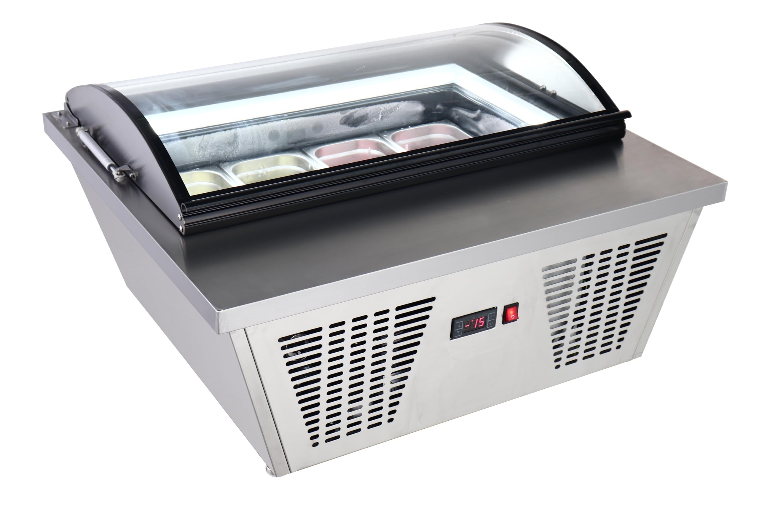 METRO Professional Vitrina de Sobremesa para Helados GIV1087C, 86.7x73.5x44.6 cm, 20 L, 4 Cestas, Tapa de Vidrio, Plata