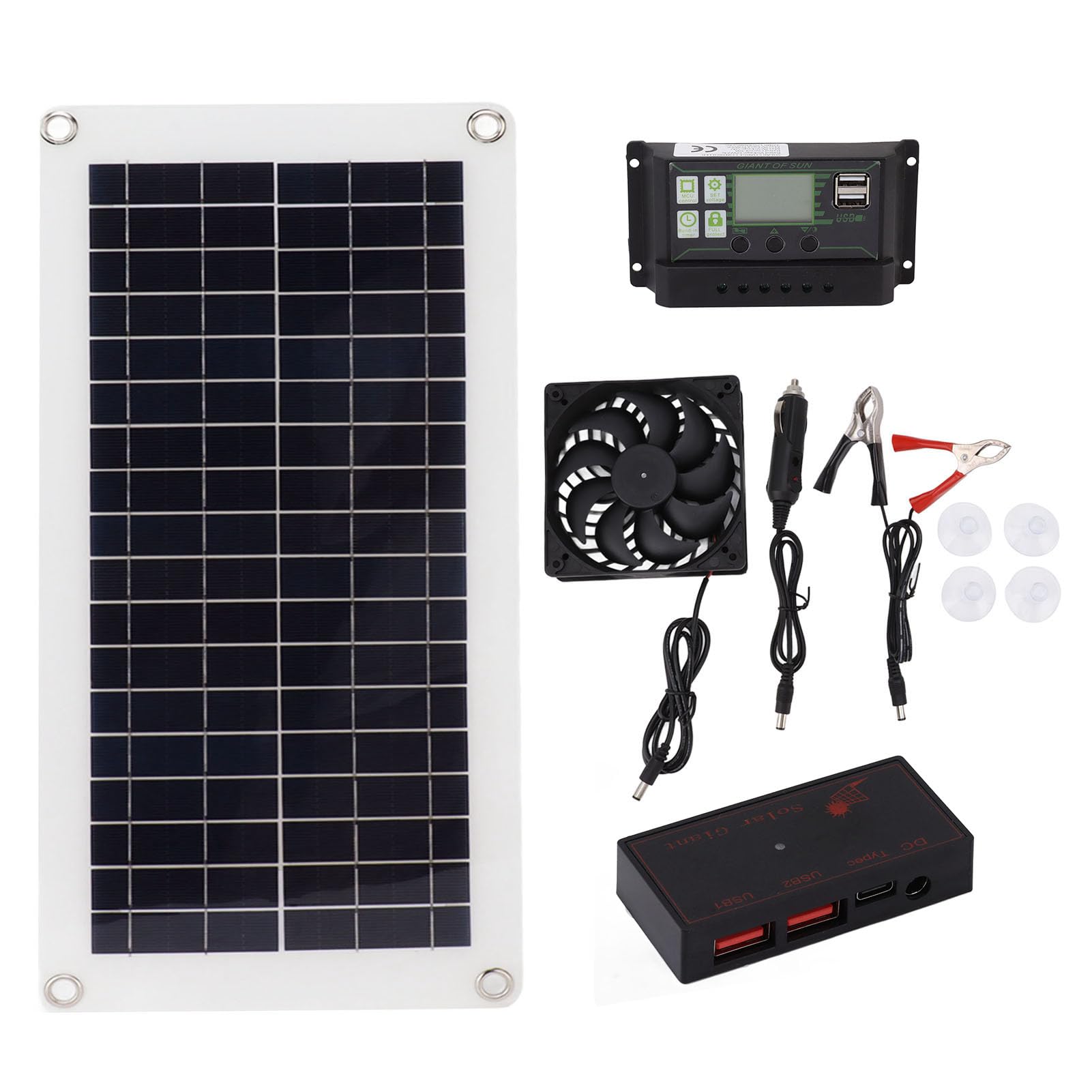 Fdit Zestaw Wentylatora Panelu Słonecznego 10W 18V z Kontrolerem 30A,