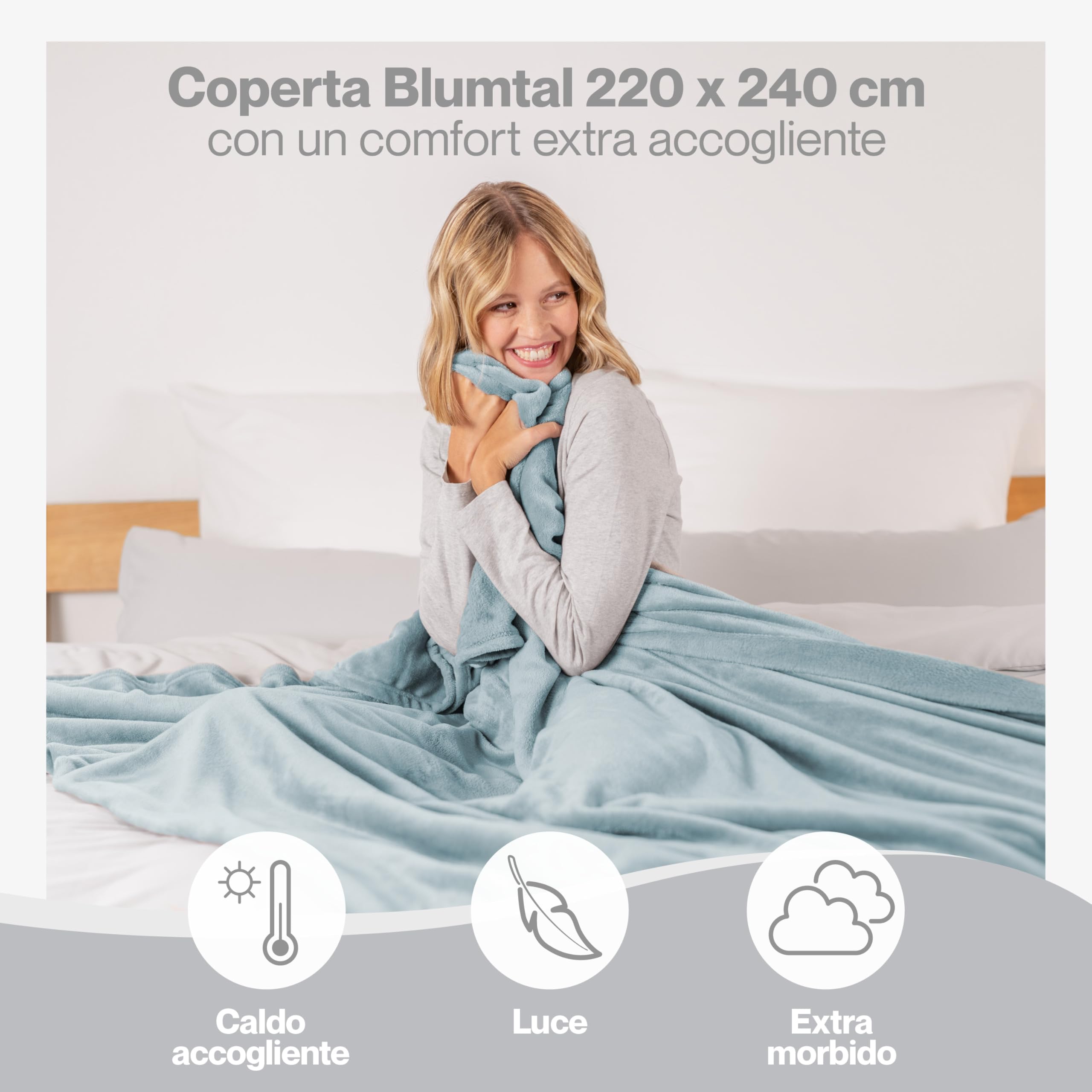 Blumtal Coperta Pile 220x240cm - Coperta Plaid divano super morbida - Coperta Divano certificata OKEO-Tex - coperta per divano - coperta invernale - coperte in pail - plaid matrimoniale in blu chiaro