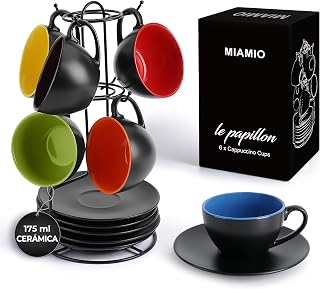 MIAMIO - Juego De Tazas De Cafe - 6 tazas de 175 ml Tazas de Cappuccino - Juego tazas de cafe Capuchino Taza Cafe - Colección Le Papillon (Mixto)