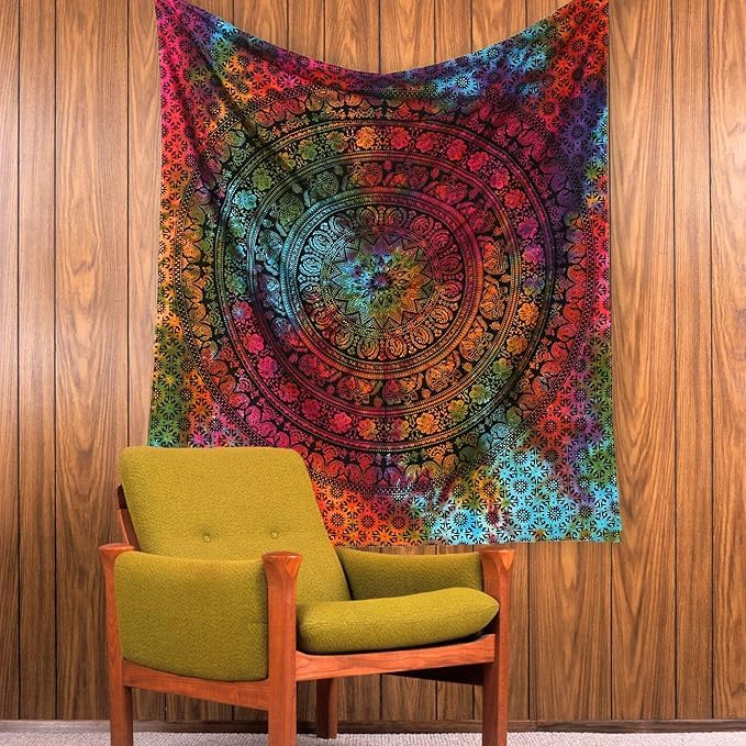 Craft Trade Mandala Mehrfarbig Wandteppich Indische Wandtuch Tapestry Wandbehang Boho Wandteppiche für Heimdeko Wohnzimmer und Schlafzimmer - 76 x 102 cm
