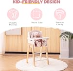 ROBUD Play High Chair, Pretend Play High Chair with Cushion, Movable Table, Wooden Baby Doll Accessories, Fits 18-20 Inch Dolls, White