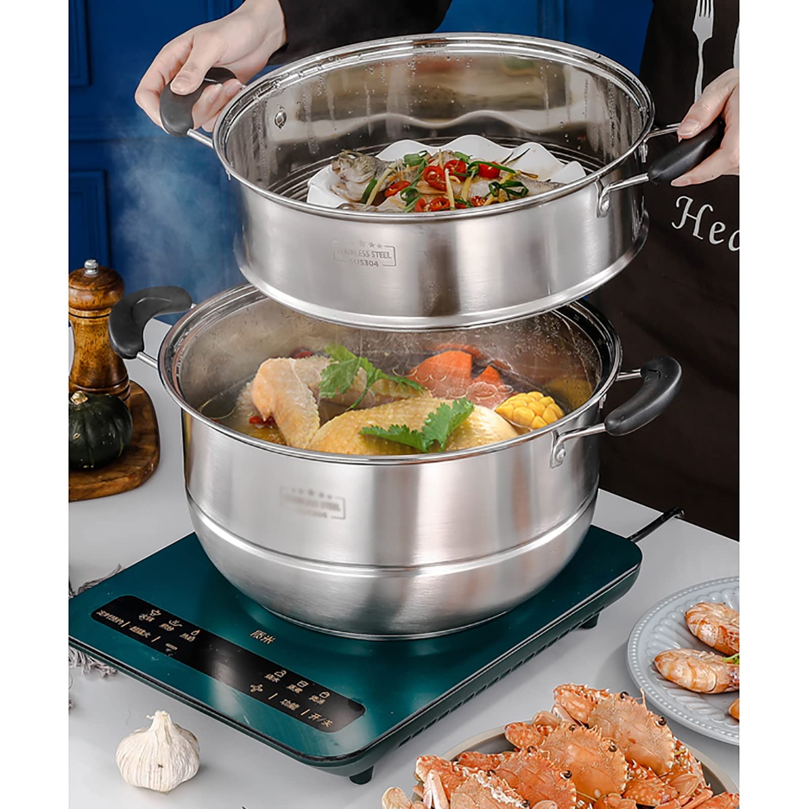 Kochtopf/Suppentopf/Lebensmittelechter Edelstahl 304, 3-lagiger Verbundboden, gedämpfter Krabbenfleisch, Brei, Hühnersuppe, 27 cm