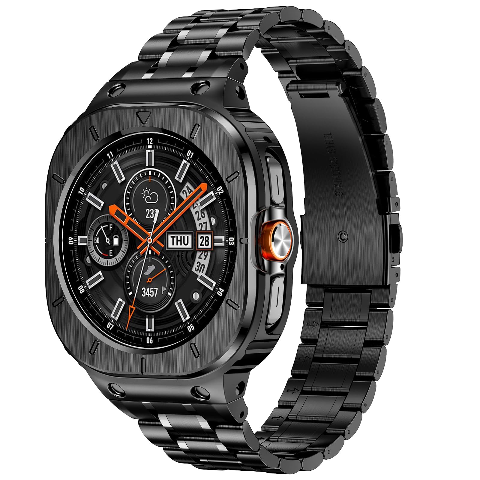 MioHHR Stainless Steel Straps with Covers Compatible with Samsung Galaxy Watch Ultra 47mm, Rugged Protector Case and Metal Band for Samsung Galaxy Watch 7 Ultra for Men