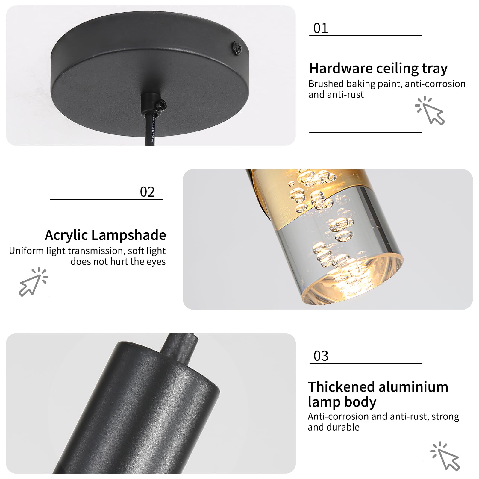 Paquete de 2 luces colgantes minimalistas para isla de cocina, lámpara colgante lineal moderna negra, acrílico de burbujas, ajustable 2700K/4500K/6500K, lámpara de techo LED para comedor, mesita de 4