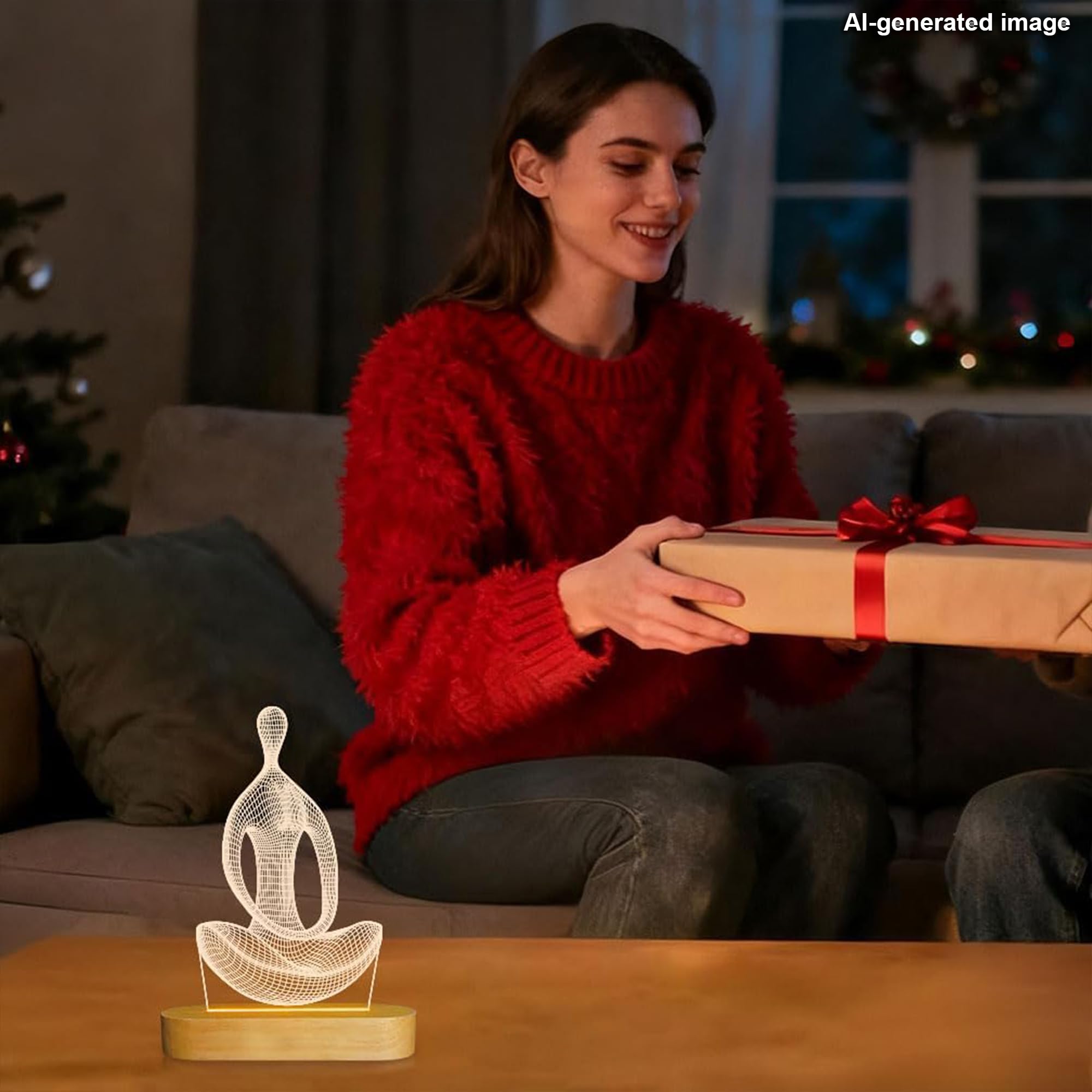 Lightzz Lampe de yoga 3D pour femme et amateur de yoga, cadeau de lampe idéal avec alimentation USB, couleur chaude, décoration de salle de yoga