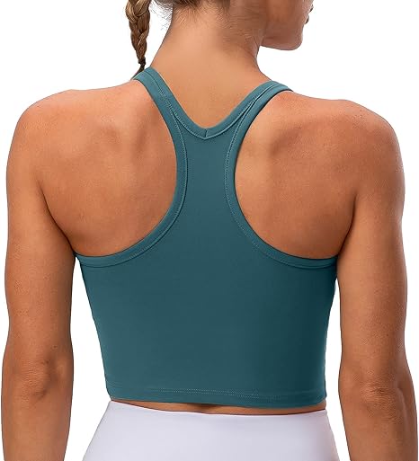 Lavento Women's Racerback Yoga Crop Top with Built in Bra