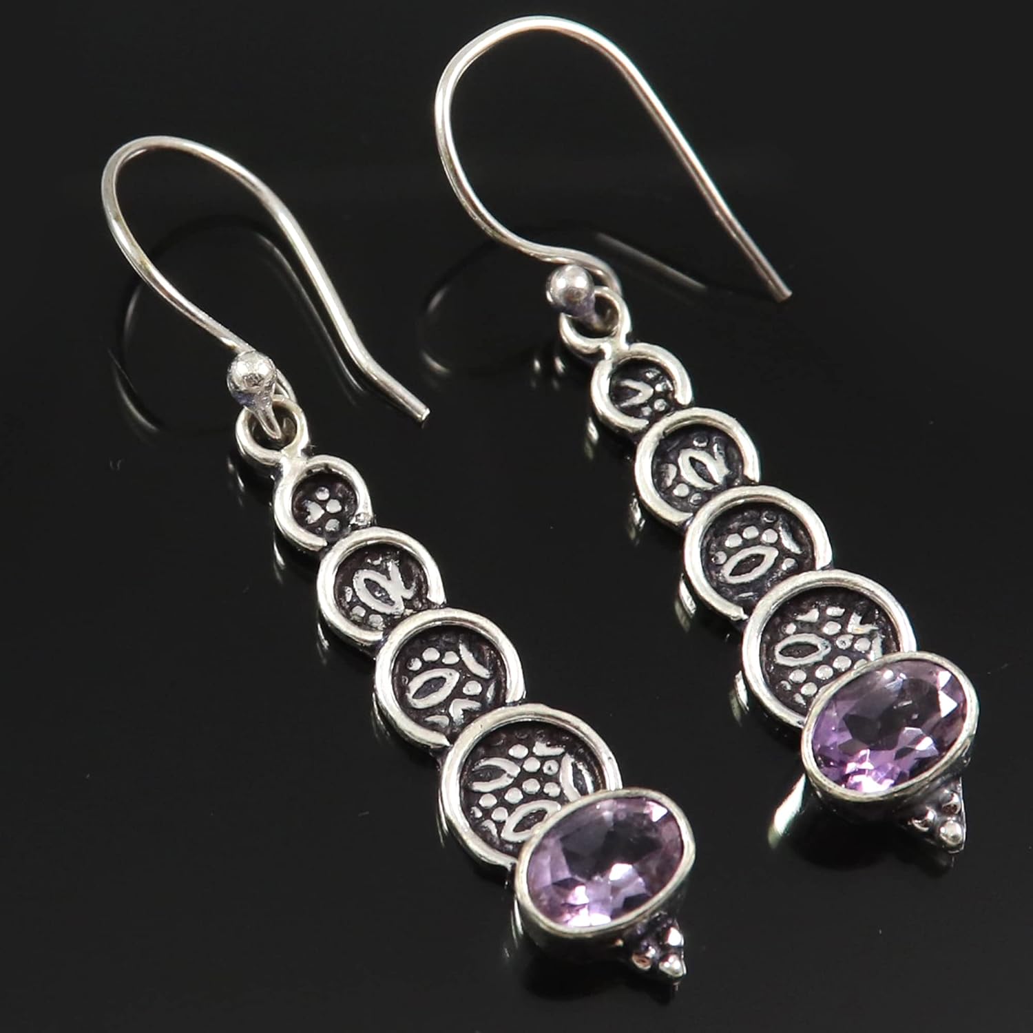 Goyal Exports 925 Sterling Carnelian Black Onyx Amethyst Faceted Lapis Lazuli Gemstone Silver Drop Dangle Earring Jewelry SEG158