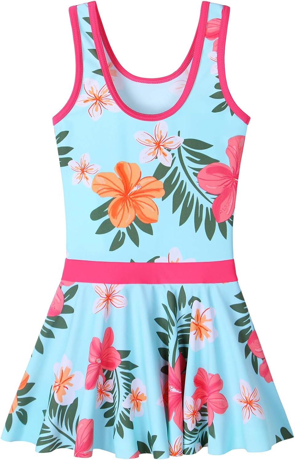 Girls Swimsuit One Piece UPF 50+ Floral Skirted Bathing Suit Modest Beach Swim Dress 3-11 Years - Image 2