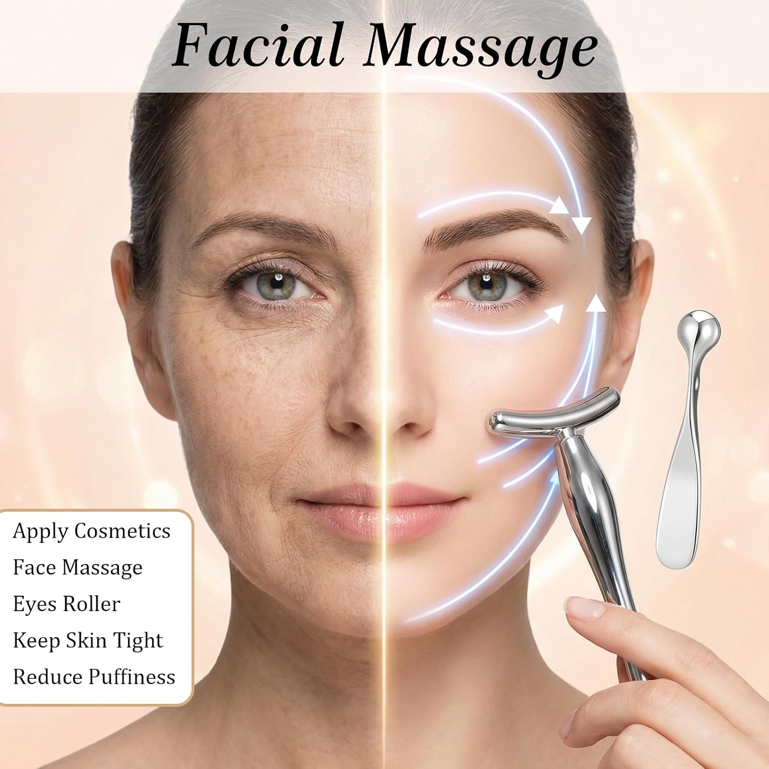 5PCS Metal Eye Cream Applicator Wand, Eye Roller Massage Tool Set for Reducing Puffiness Wrinkle Dark Circles Face Roller Massager Stick for Skincare