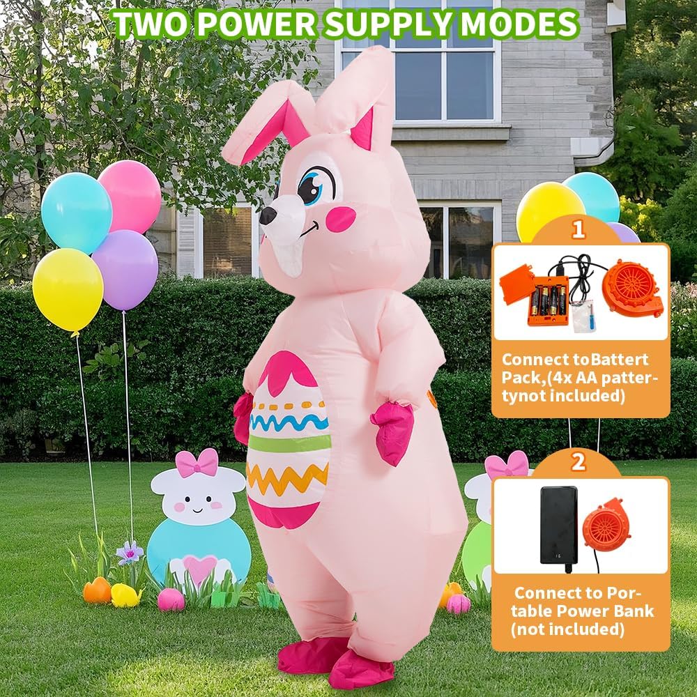 KOOY Easter Bunny Costume Adult Inflatable Rabbit Costume Pink Blow up Suit Full Body For Adult Men Women Holiday Party Cosplay Festival Celebration