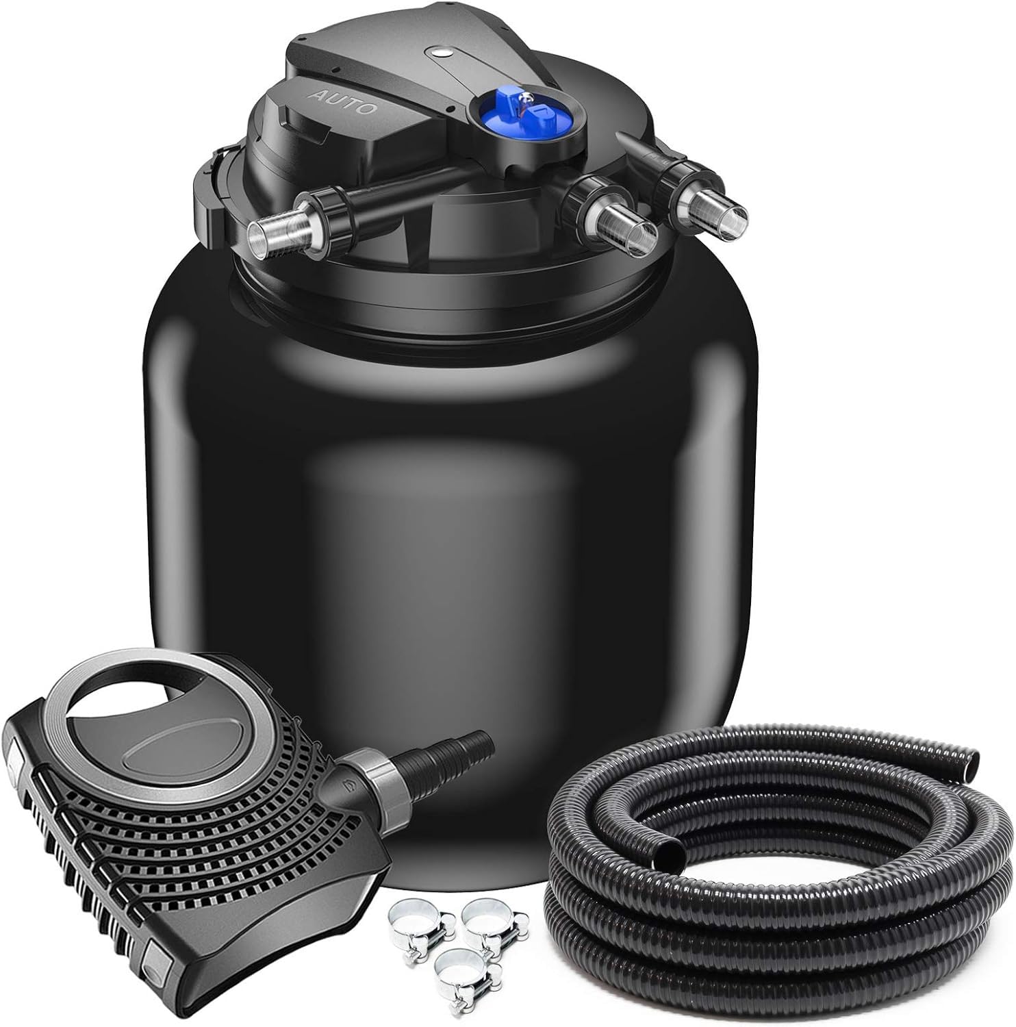 SunSun Komplettset: CPA-50000 Teichdruckfilter bis 100000 L mit 55 Watt UV-C Teichklärer, NEO10000 SuperECO Teichpumpe 10000l/h 80W, 10m Teichschlauch 38 mm (1 1/2"), Schlauchschellen W1 44-47mm
