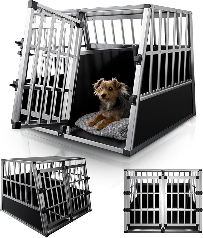 Juskys Alu Hundetransportbox XL 96x90x71cm mit Trennwand und 2 Türen