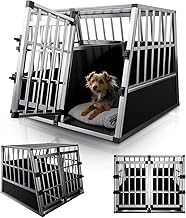 Juskys Aluminium Dog Transport Box XL – 96 x 91 x 70 cm – Robust and Easy to Maintain Car Crate – 2 Lockable Mesh Doors – Travel Box for Dogs