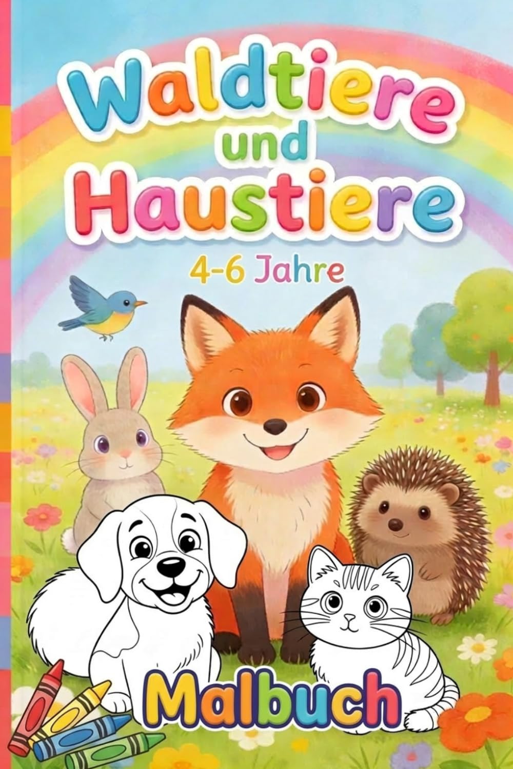 Malbuch „Waldtiere und Haustiere”: für Kinder 4-6 Jahre