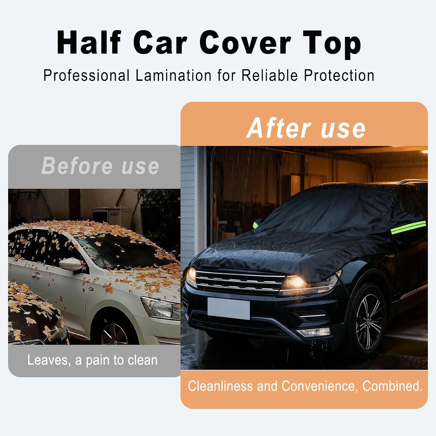 Half Car Cover Waterproof All Weather, Sunproof Windshield Cover for Ice and Snow Top with Reflective Straps, Front Rear Window Hail Protector for SUV (YL)