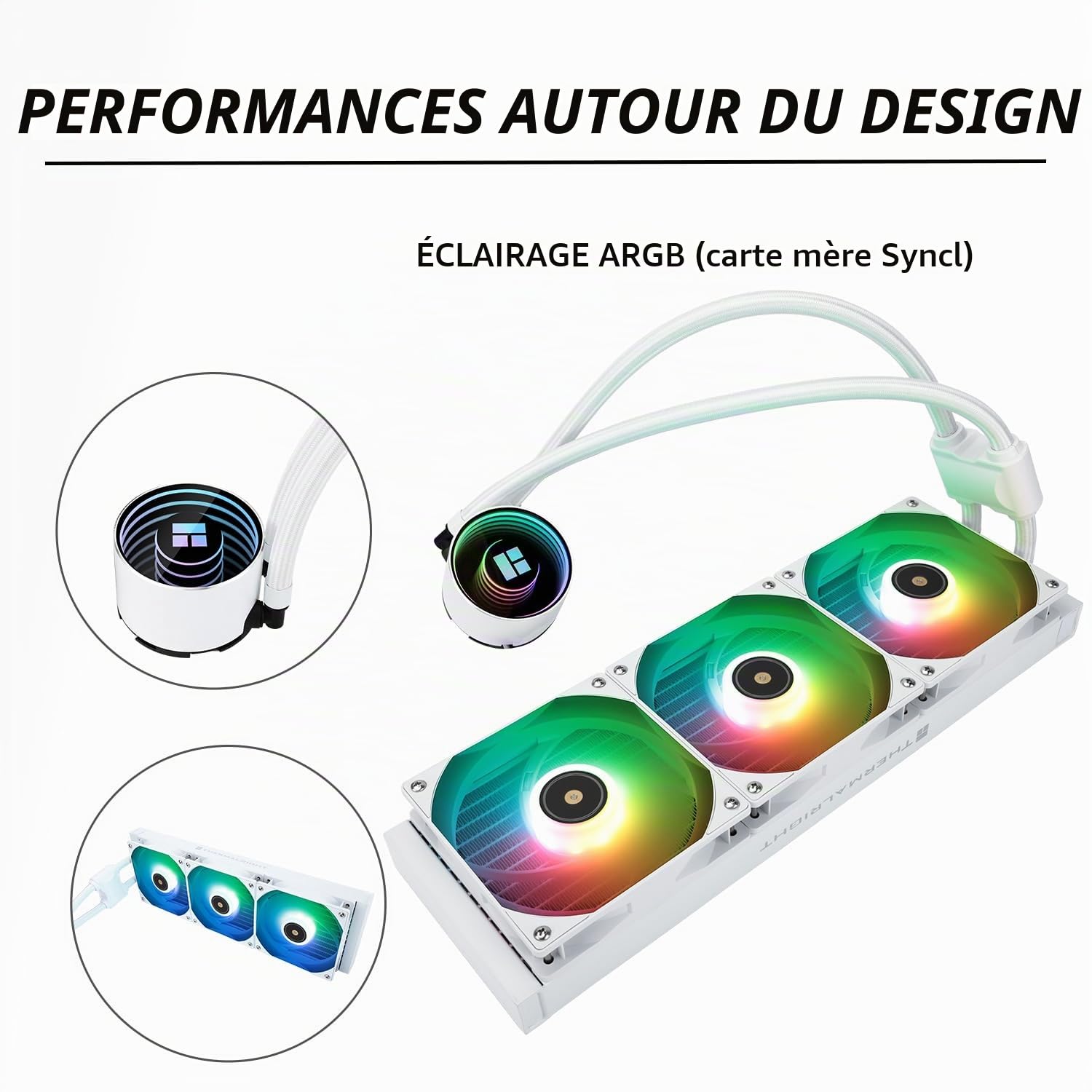 TR Frozen Notte 360 WHITE ARGB V2 Refroidisseur de processeur à eau,Spécifications du refroidisseur de processeur 360 blanc,Ventilateurs doubles PWM,Roulements S-FDB,Convient pour AMD/AM4,AM5,LGA1851