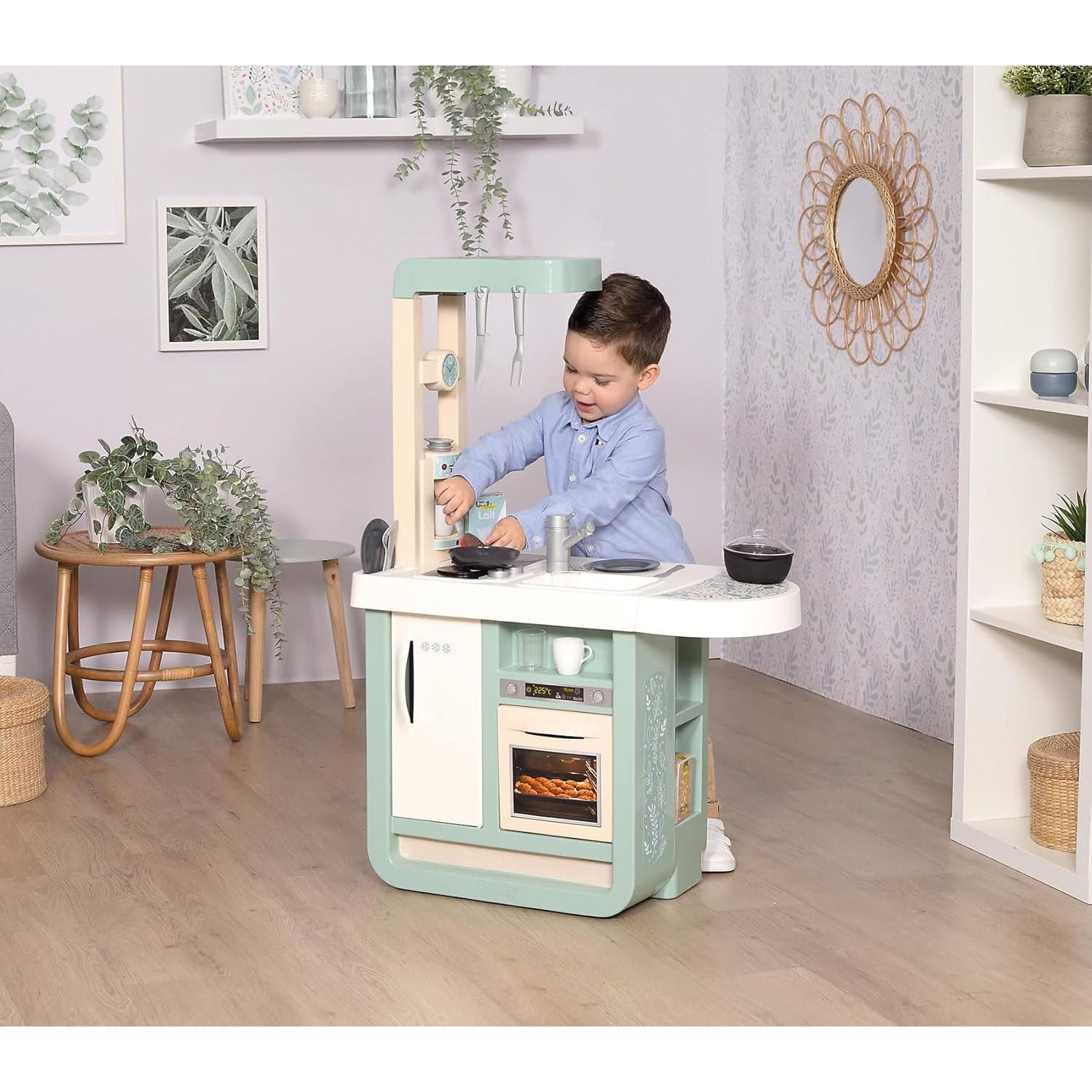 Smoby - Cucina Cherry, 7600310914, +3 anni, design moderno, tante funzioni, 23 accessori, piano di gioco h 48,5 cm