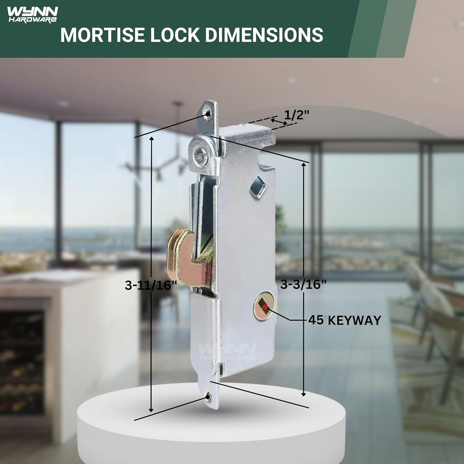 Sliding Glass Door 8.5" Handle Set Replacement Mortise Lock 45° Non-keyed Door Handles, Right-Handed Orientation, Fits 3-15/16” Screw Hole Spacing - White