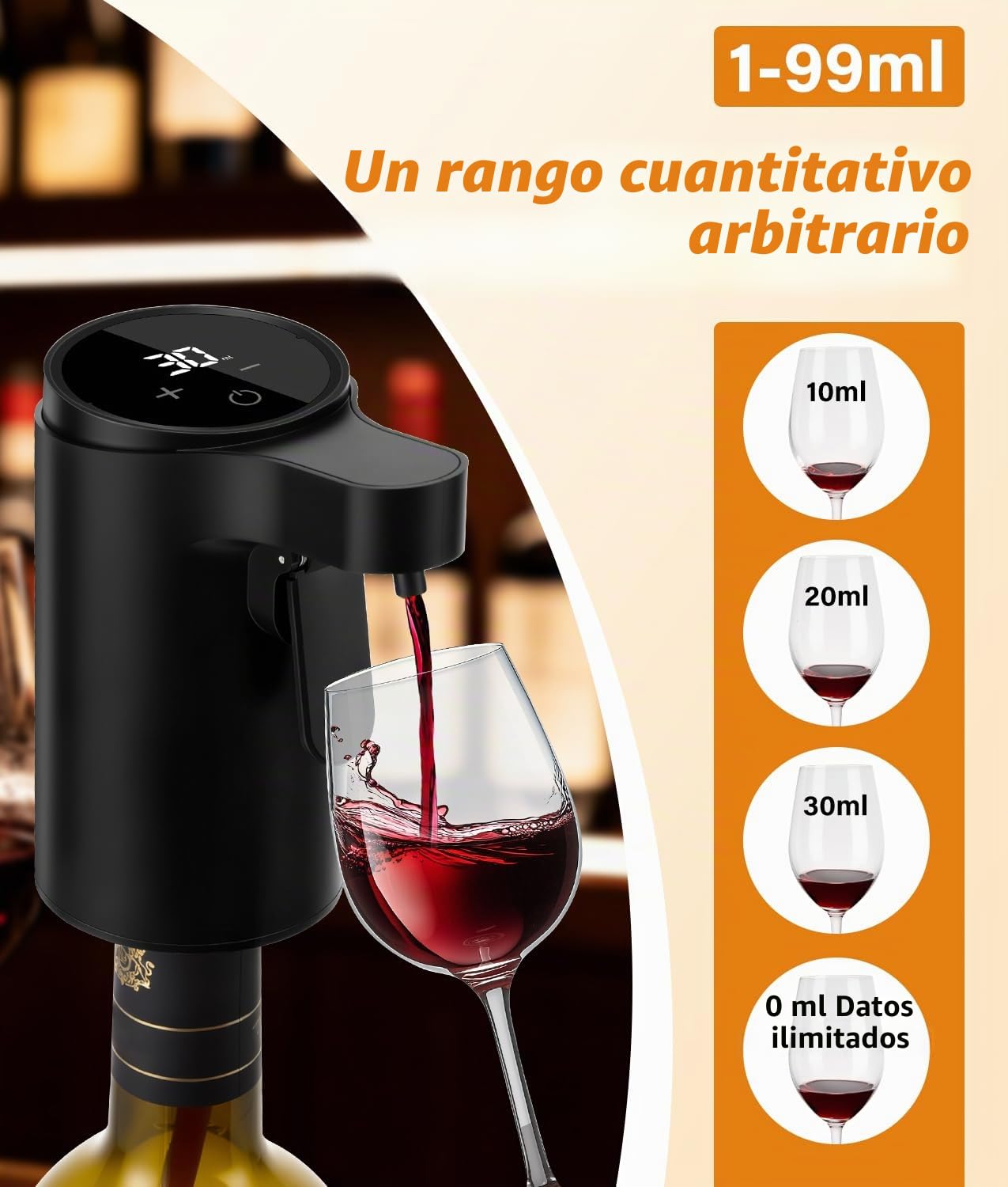 PAHTTO Decantador de vino eléctrico, aireador de vino, bomba de licor de whisky con una sola mano, dispensador, vertedor, regalo de cumpleaños ideal para familiares y amigos (negro)