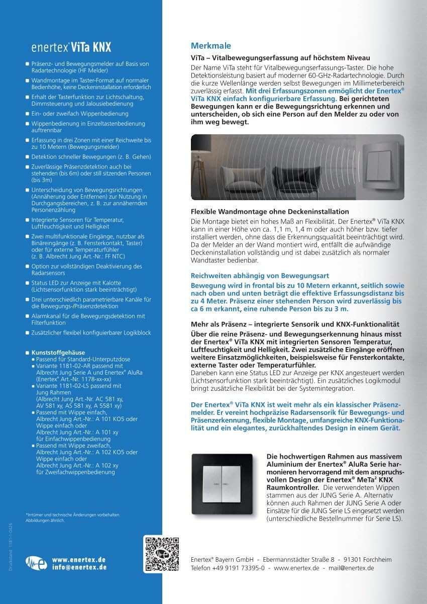 ViTa KNX 1181-02-LS - Rilevatore di presenza, rilevatore di movimento, montaggio a parete