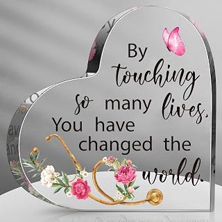 Karenhi Nurse Practitioner Gifts for Women Nurse Appreciation Thank You Gifts for Women Cna Crystal Table Centerpieces Acrylic Heart Keepsake for Doctor Nursing Assistant Practitioner(6 x 6 Inch)