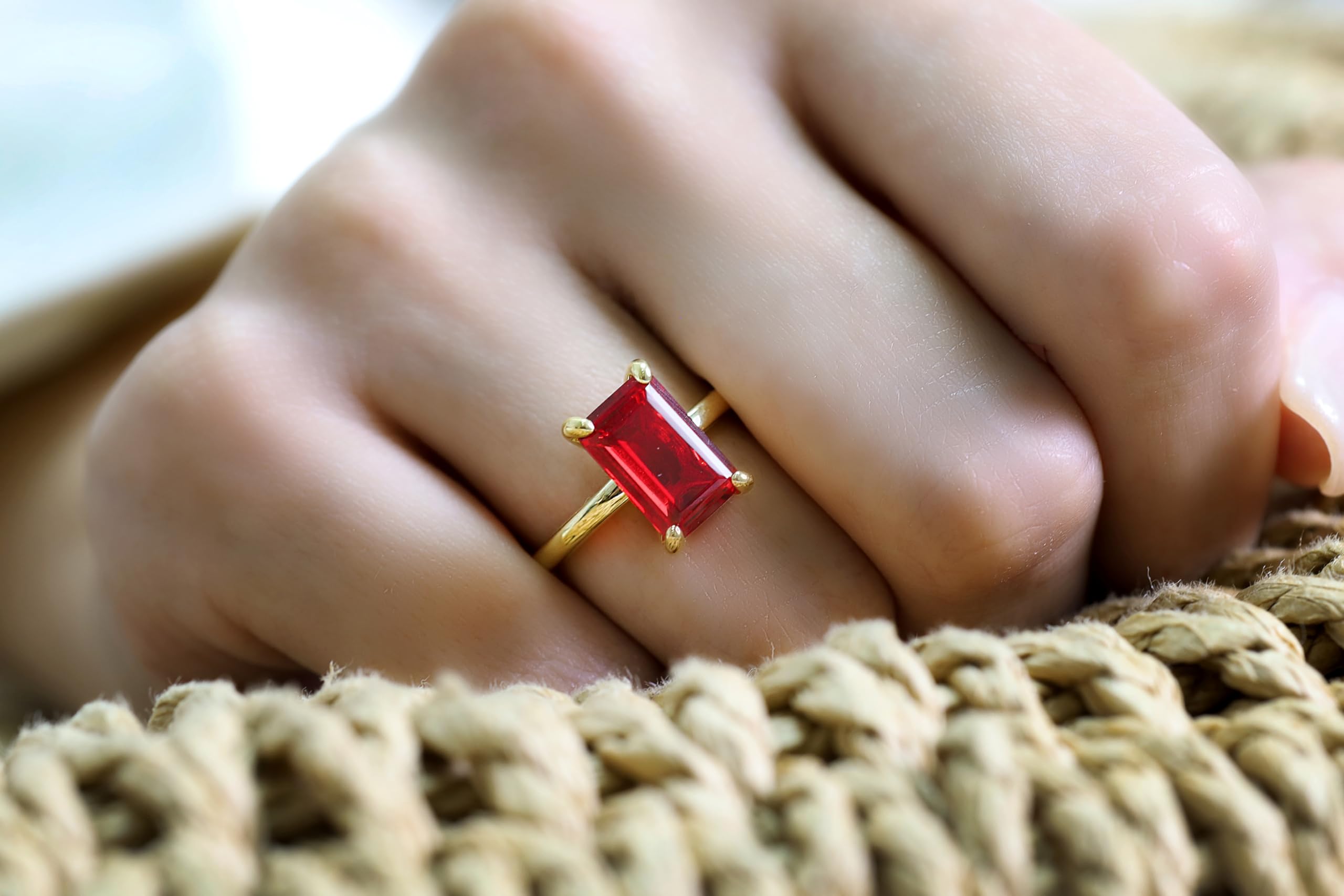 Vibrierende Rubin Ring - Handwerkliche Schmuck Ring für Frauen - Exquisite Handgefertigte Ringe, Verlobungsring, Jahrestag Ring, Geburtsstein Ringe für Damen - Benutzerdefinierte Ring mit Kasten